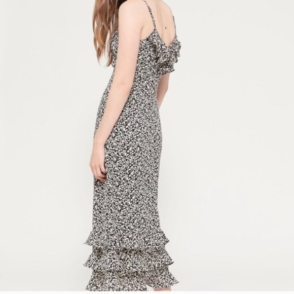 Urban Outfitters Angelica Floral Ruffle Midi Dress Black Cream Size Medium - Picture 2 of 12